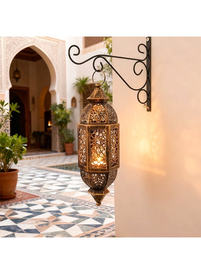 تركيبات إضاءة رمضان وفانوس مجوف بإضاءة الشموع - حرف يدوية على الطريقة المغربية، ديكور منزلي قديم الطراز مناسب للداخل والخارج وللإهداء - Image 1